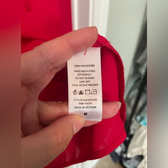 Pleione Red Women's V Neck Blouse. Long Sleeves - Picture 4 of 4